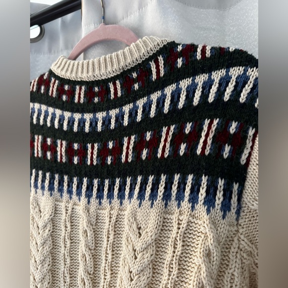 Zara size large jacquard knit cardigan cream blue green red EUC - Picture 9 of 10